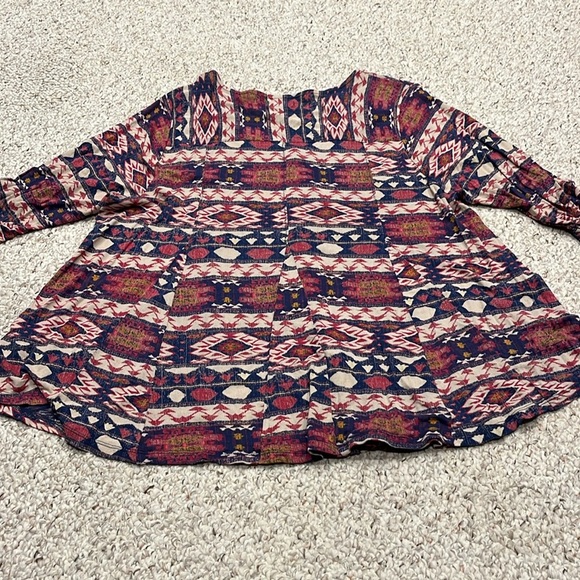 Lucky Brand Aztec Y2K Boho Button Down Blouse Sz 2X 3/4 Length Sleeves - Picture 8 of 8